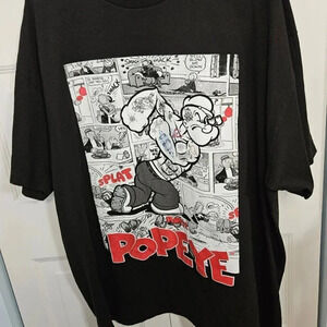 Popeye™ Comic Strip Crew Neck Black T-shirt Men's Sz 2XL 100% Cotton Splat Smack